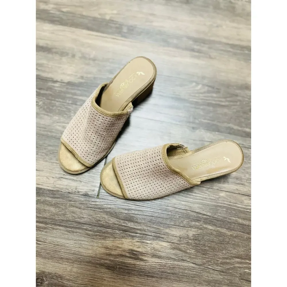 Koolaburra by UGG Raychel Beige Perforated Suede Mule Slides 2” Block Heel Sz 5 - Picture 4 of 7